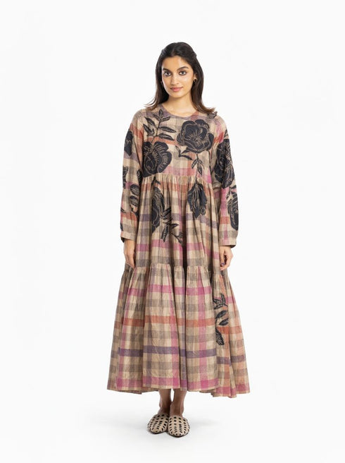 Beige silk layered dress