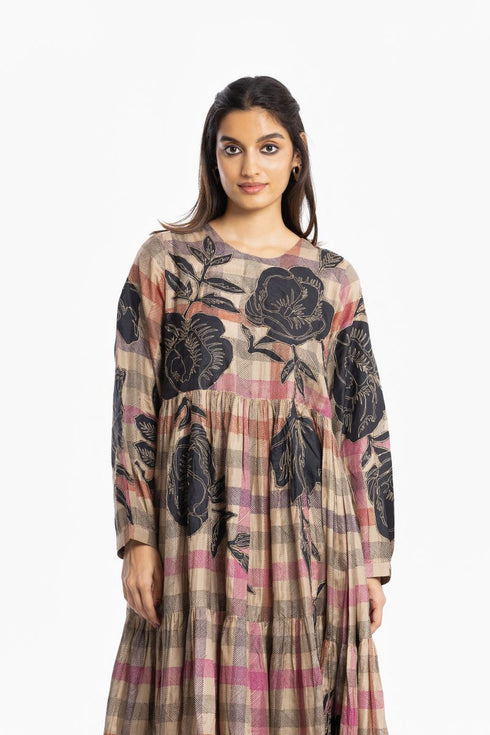 Beige silk layered dress