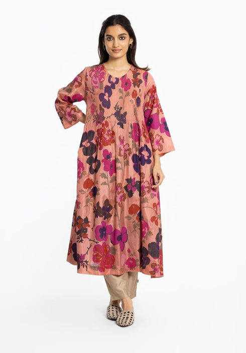 Pink silk printed dress