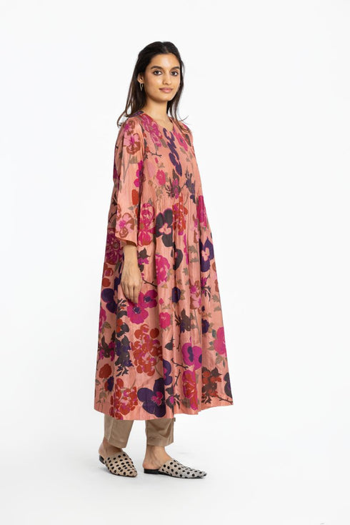 Pink silk printed dress