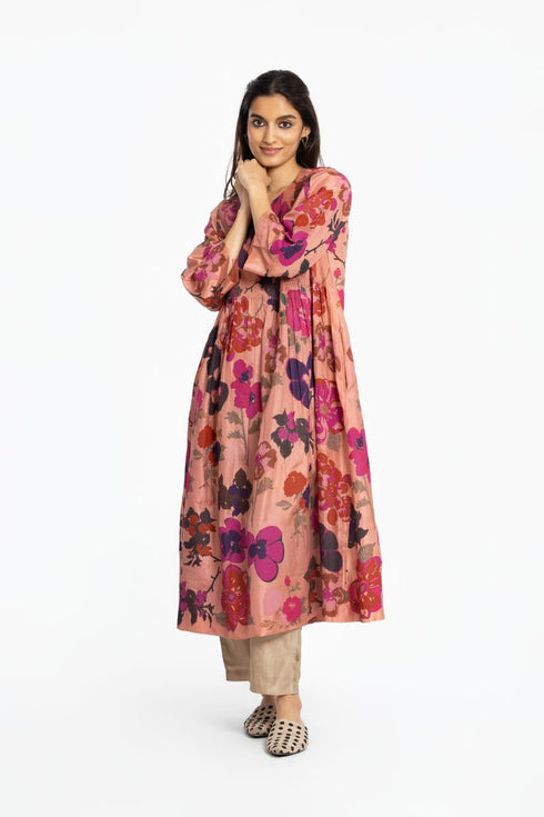 Pink silk printed dress
