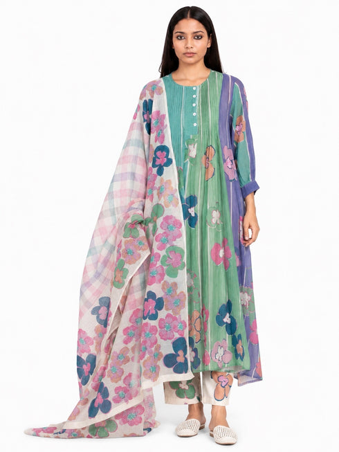 Multicolor floral printed sequins tunic dress