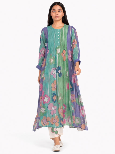 Multicolor floral printed sequins tunic dress