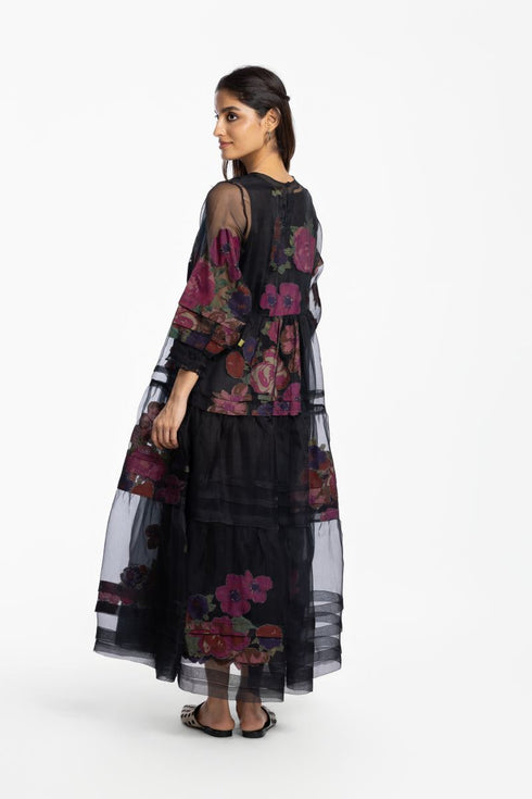 Black silk layered dress