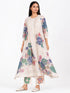Beige floral print pleated dress