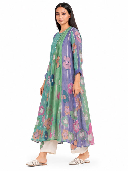 Multicolor floral printed sequins tunic dress
