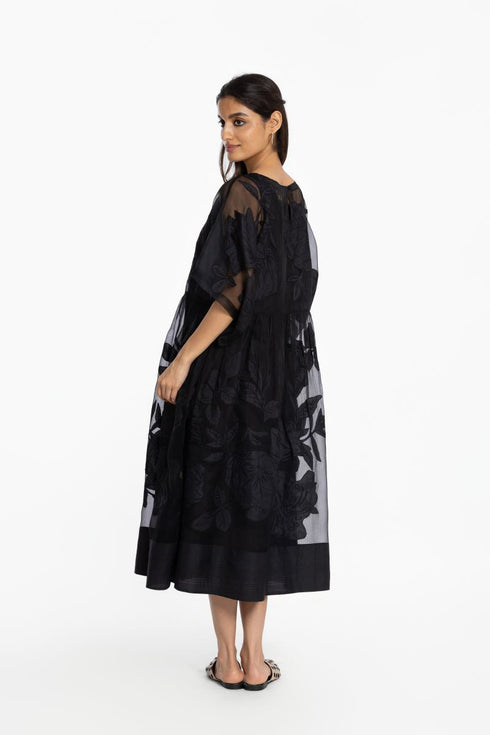 Black silk applique dress