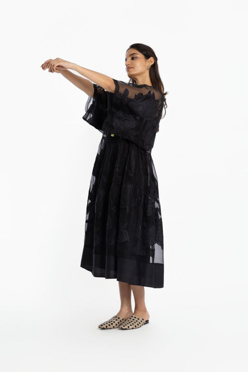 Black silk applique dress