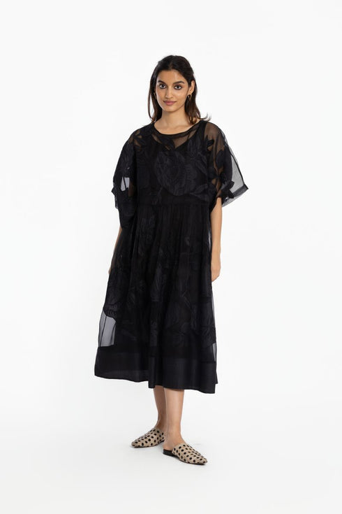 Black silk applique dress