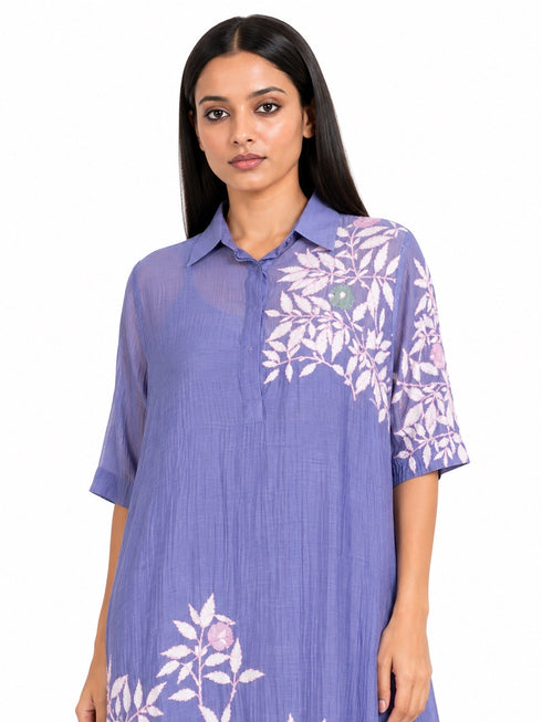 Lavender shirt collar tunic dress