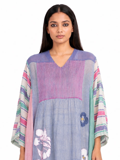 Multicolor floral threadwork dress