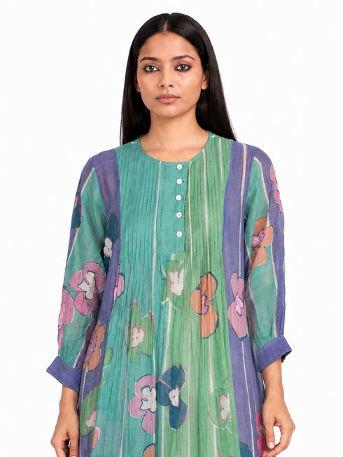 Multicolor floral printed sequins tunic dress