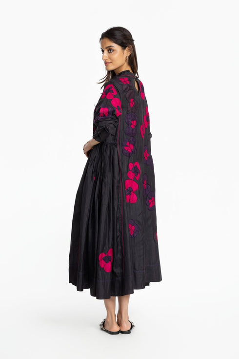 Black silk gathered dress