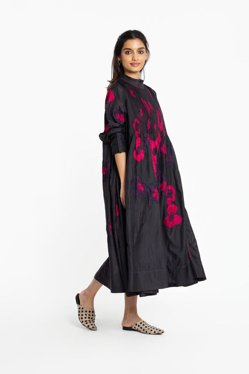 Black silk gathered dress