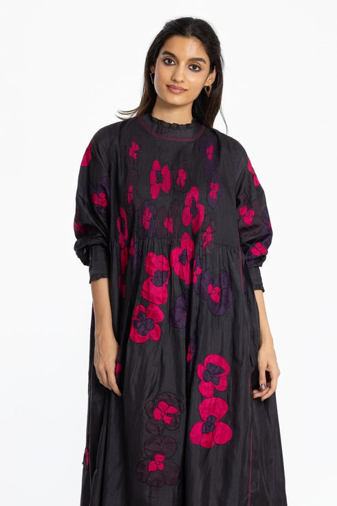 Black silk gathered dress