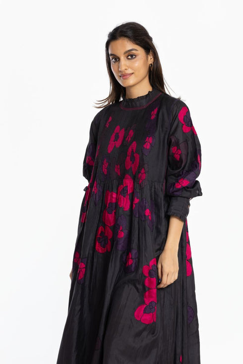 Black silk gathered dress