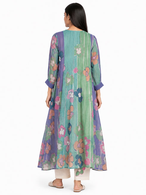 Multicolor floral printed sequins tunic dress