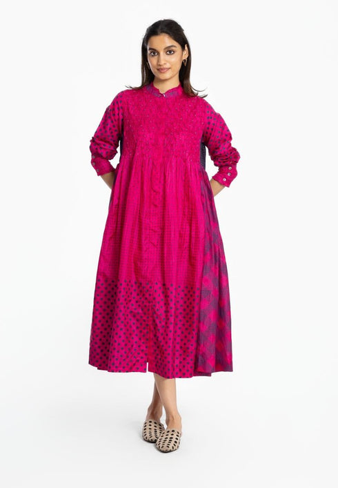 Pink silk shirt dress