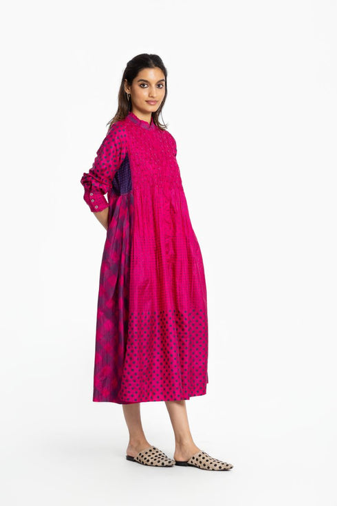 Pink silk shirt dress