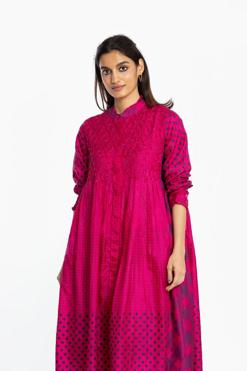 Pink silk shirt dress