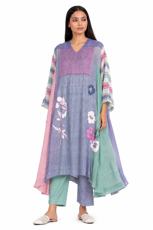 Multicolor floral threadwork dress