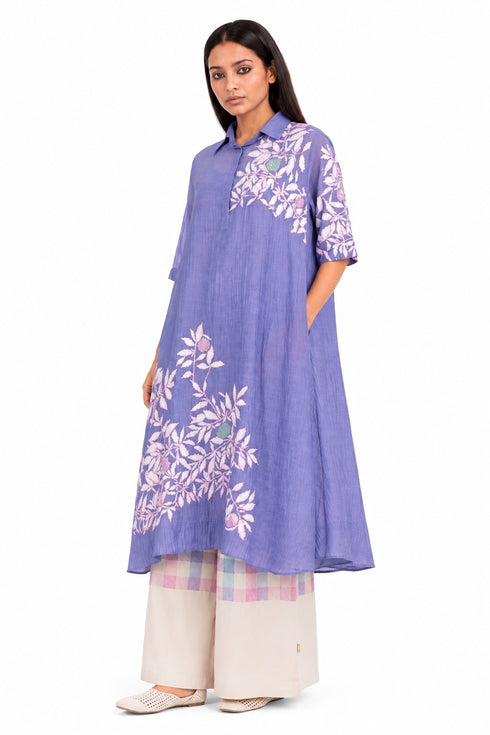 Lavender shirt collar tunic dress