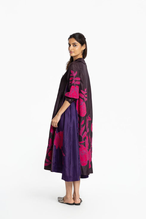 Brown applique silk dress