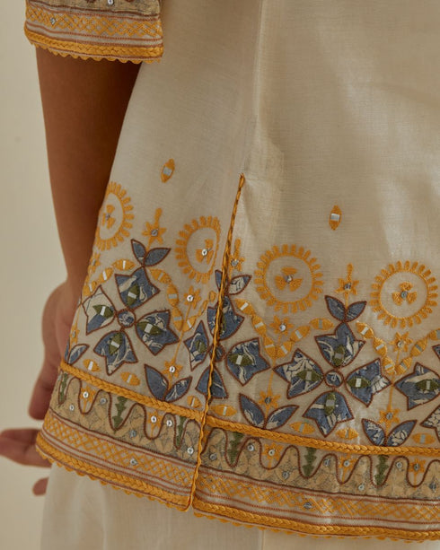 Aaira yellow and off-white short top with pants