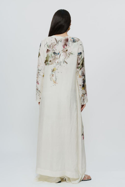 Abstract print kaftan dress with crop top & trouser