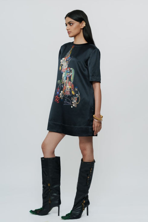Abstract print satin short dress