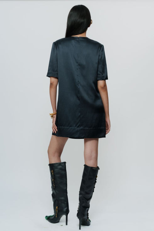 Abstract print satin short dress