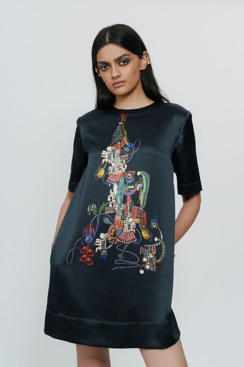 Abstract print satin short dress