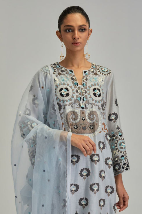 Adwaita blue abha style kurta set