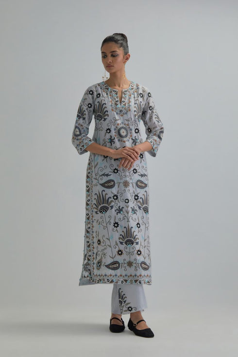Adwaita blue fully embroidered straight kurta set