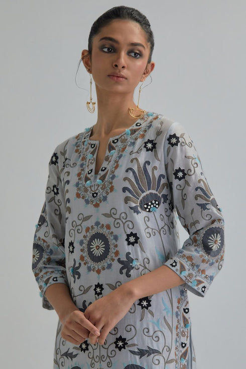 Adwaita blue fully embroidered straight kurta set