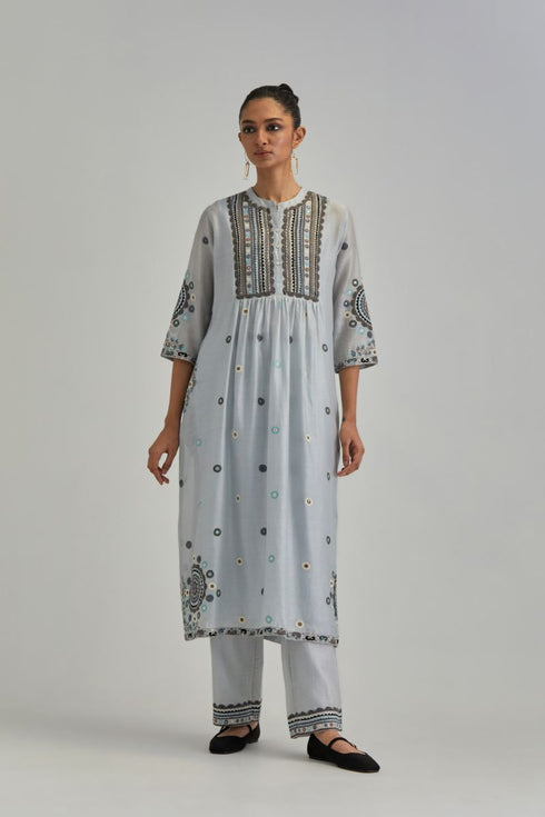 Adwaita blue gathered kurta-dress set
