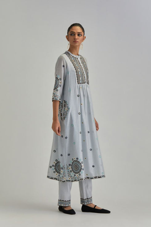 Adwaita blue gathered kurta-dress set