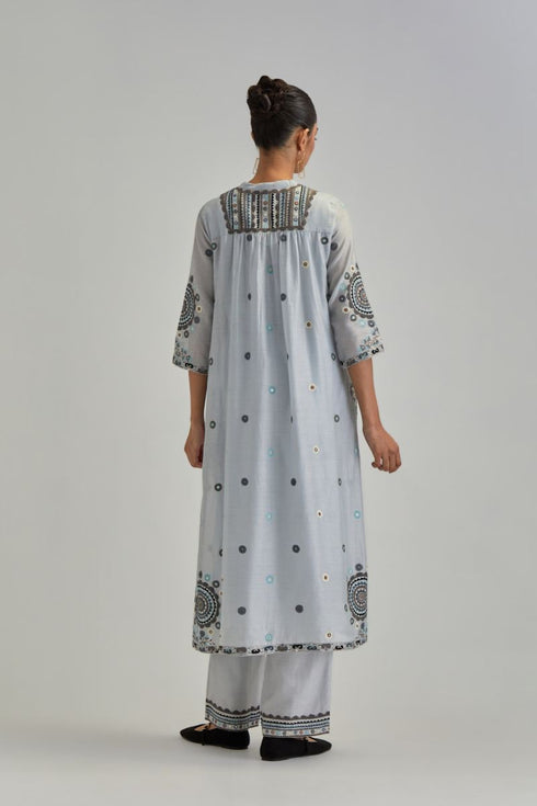 Adwaita blue gathered kurta-dress set