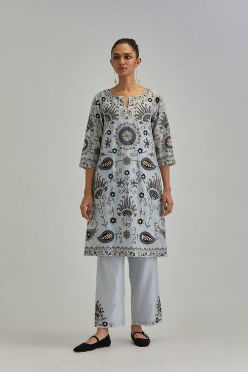 Adwaita blue short A-line kurta set
