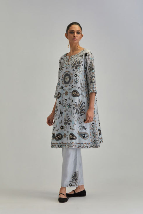 Adwaita blue short A-line kurta set