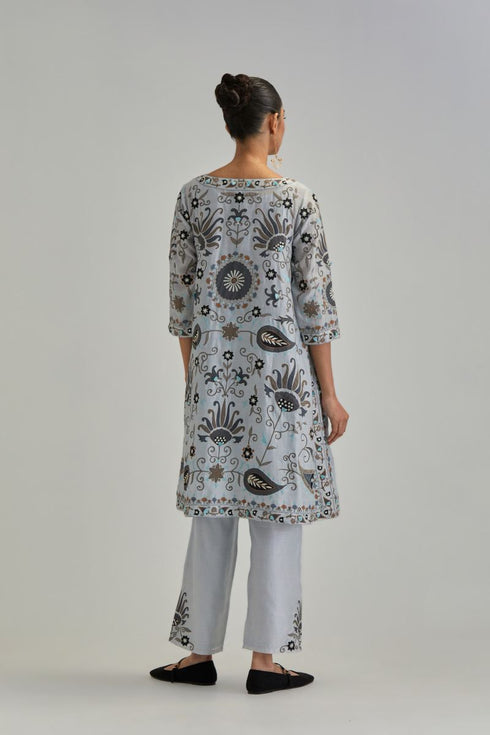 Adwaita blue short A-line kurta set