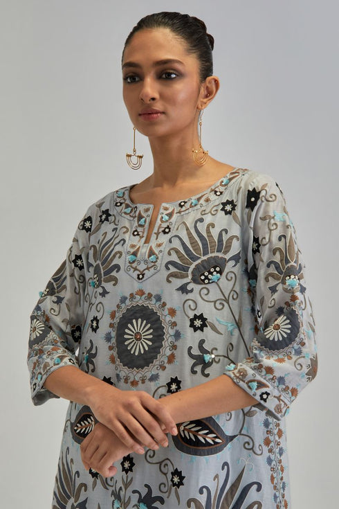 Adwaita blue short A-line kurta set
