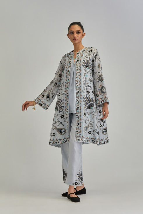 Adwaita blue short front open A-line jacket set