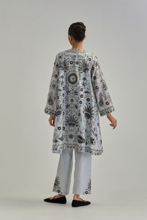 Adwaita blue short front open A-line jacket set