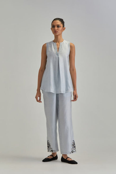 Adwaita blue short front open A-line jacket set