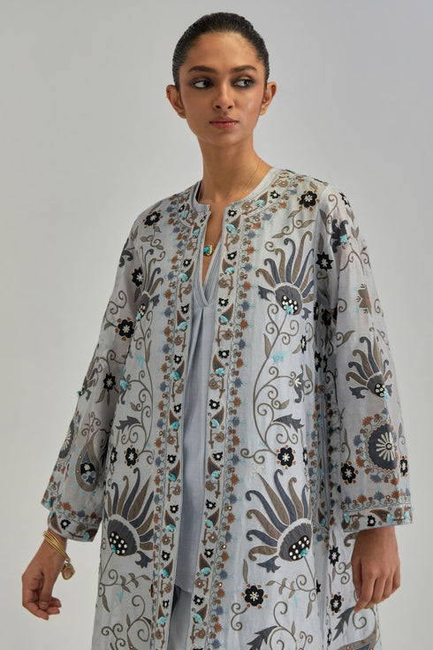 Adwaita blue short front open A-line jacket set
