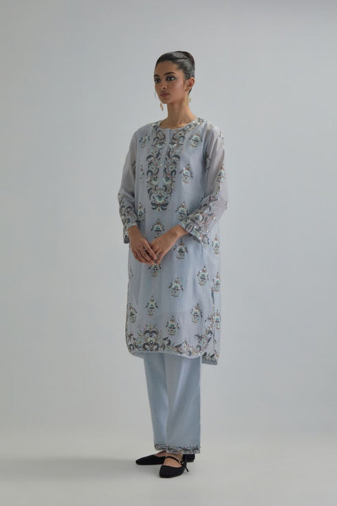 Adwaita blue short kurta set