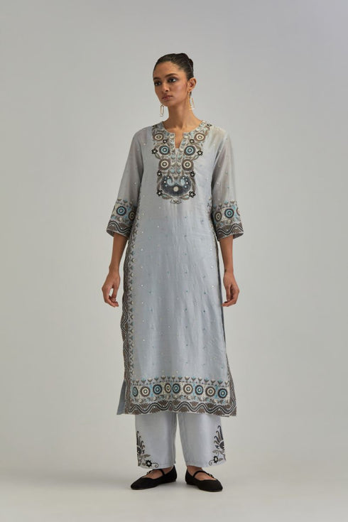 Adwaita blue slim fit straight kurta set