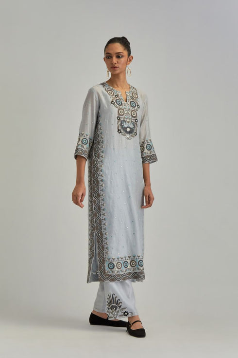 Adwaita blue slim fit straight kurta set