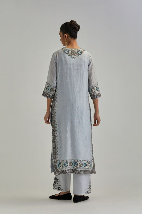 Adwaita blue slim fit straight kurta set